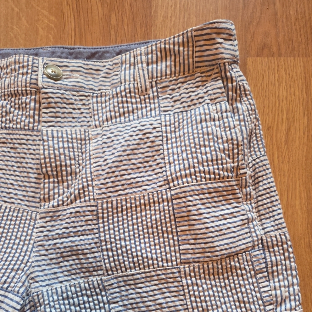 L.L. Bean Striped Patchwork Shorts Size 8 Blue White Seersucker